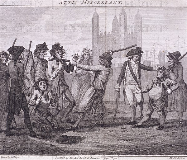 'Manning the navy', Tower Hill, London, 1790. Artist: John Barlow