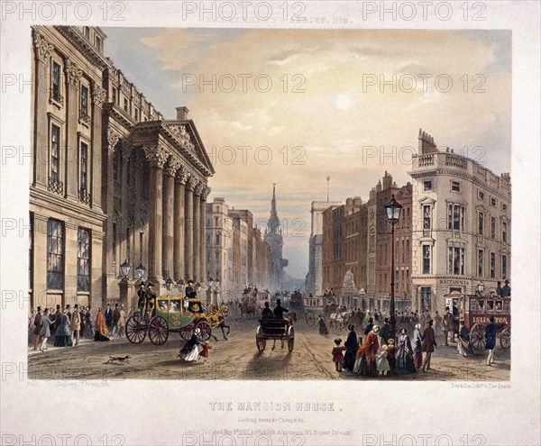 Mansion House and Cheapside, London, 1851. Artist: Thomas Picken