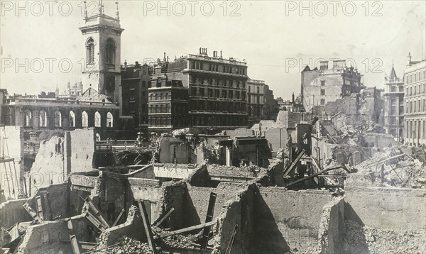 Holborn Viaduct, City of London, showing air raid damage, c1944. Artist: Anon