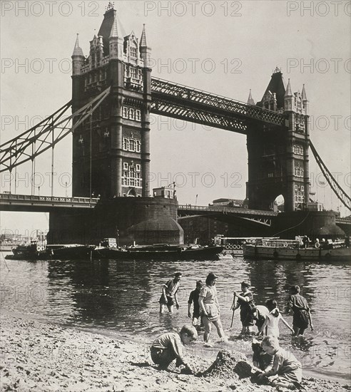 View of the west side of Tower Bridge, London, c1950. Artist: Anon