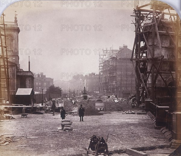 Holborn Viaduct under construction, Holborn, London, 1869. Artist: Henry Dixon