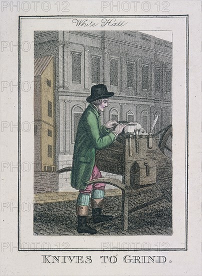 'Knives to Grind', Cries of London, 1804. Artist: Anon