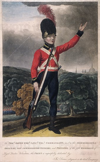 Military figure in the uniform of the fifth regiment of the Loyal London Volunteers, c1800. Artist: Anon