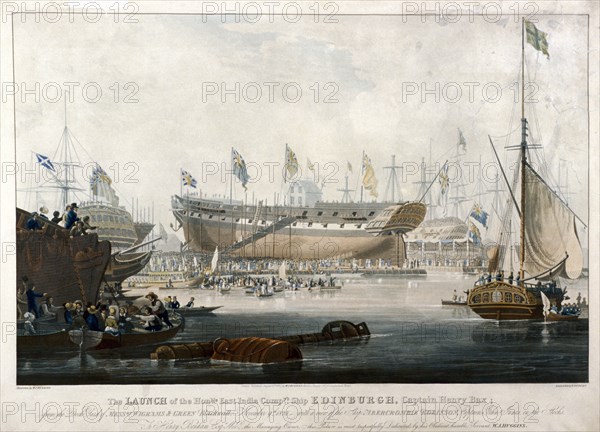 Launch of the East India Company's ship, the 'Edinburgh' in 1825, (1827). Artist: Edward Duncan