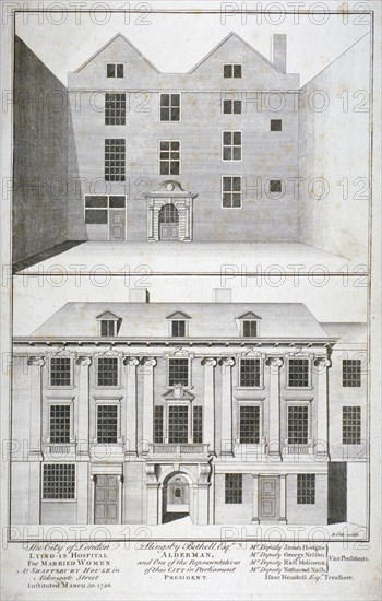 City of London Lying-in Hospital for Married Women, Aldersgate Street, London, c1750. Artist: Benjamin Cole