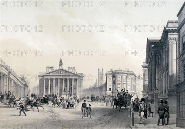 The Bank of England, Royal Exchange and Mansion house, c1850. Artist: Jules Louis Arnout