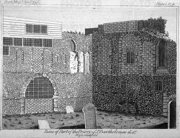Part of the ruins of St Bartholomew's Priory, Smithfield, City of London, 1790. Artist: Anon
