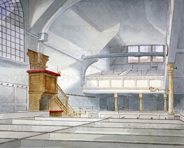 Interior view of the Church of St Bartholomew-the-Great, Smithfield, City of London, 1821. Artist: Thomas Hosmer Shepherd