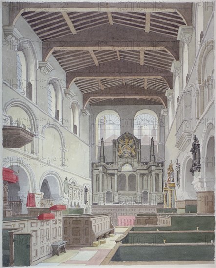 Interior view of the Church of St Bartholomew-the-Great, Smithfield, City of London, 1821. Artist: Thomas Hosmer Shepherd