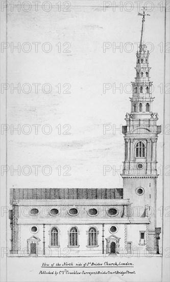 View of the north side of St Bride's Church, Fleet Street, City of London, 1825. Artist: Charles Thomas Cracklow