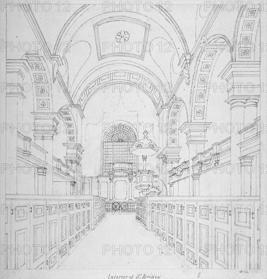 St Bride's Church, Fleet Street, City of London, 1815. Artist: Valentine Davis