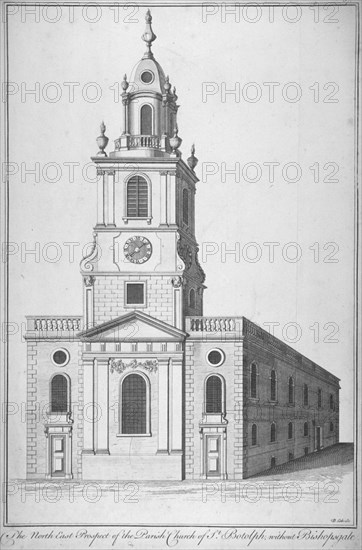 North-east view of the Church of St Botolph without Bishopsgate, City of London, 1750. Artist: Benjamin Cole