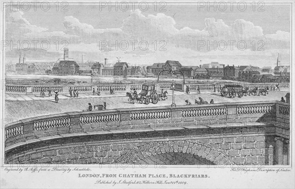 Blackfriars Bridge, London, 1809. Artist: R Roffe