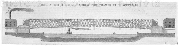 Design for the new Blackfriars Bridge, London, 1840. Artist: Anon