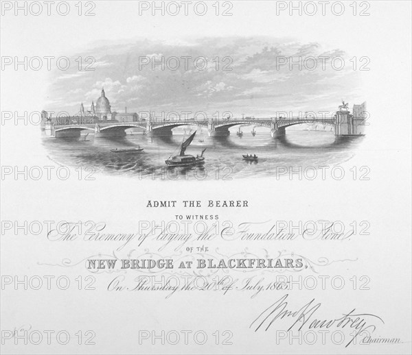 View of Blackfriars Bridge and St Paul's Cathedral, London, 1865. Artist: Anon