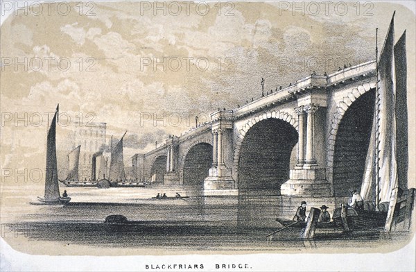 View of Blackfriars Bridge looking south, London, 1835. Artist: Anon ...