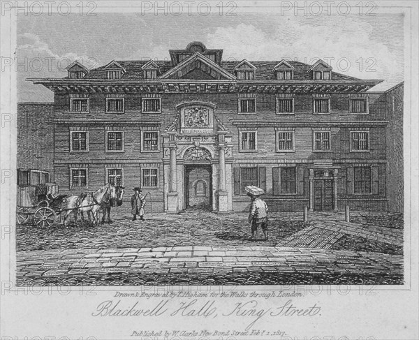 View of Blackwell Hall on King Street with carriage and figures, City ...