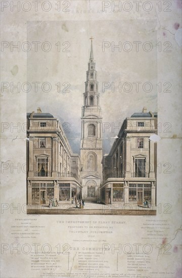 View of St Bride's Avenue including the premises of Pitman and Ashfield, City of London, 1825. Artist: T Kearnan