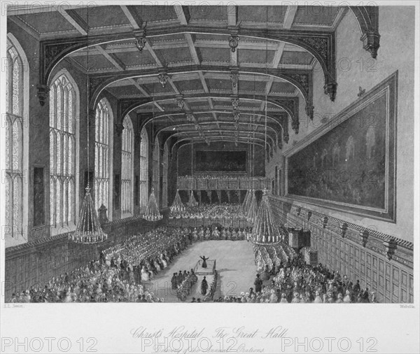 Interior of the hall; delivery of the annual orations, Christ's Hospital, City of London, 1850. Artist: Harden Sidney Melville