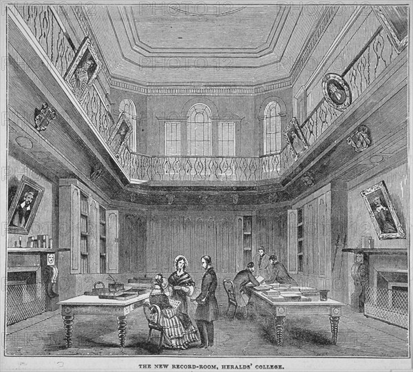 Interior view of the New Record Room at the College of Arms, City of London, 1850. Artist: Anon