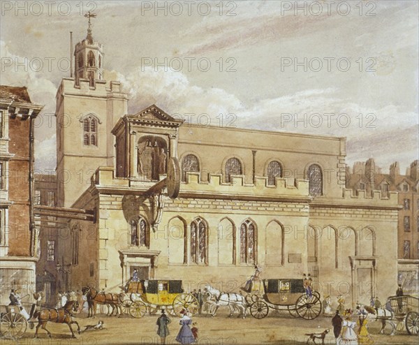 Church of St Dunstan in the West, Fleet Street, City of London, 1827. Artist: Thomas Talbot Bury