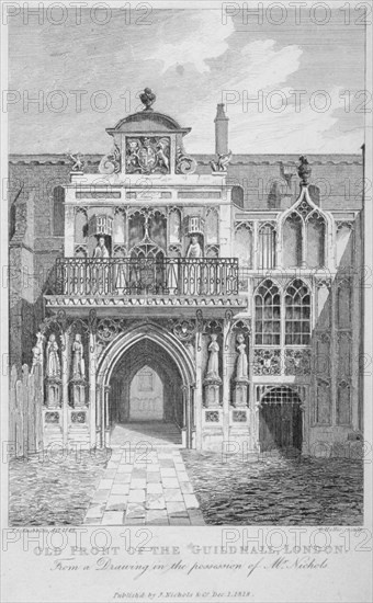 Front view of the Guildhall, looking north, City of London, 1818. Artist: George Hollis