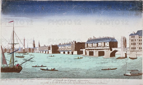 View of London Bridge looking north from St Olave's Stairs, 1750. Artist: Anon