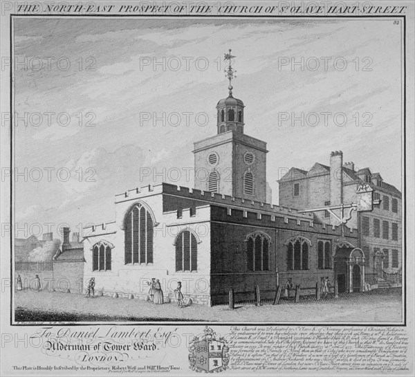 North-east prospect of the Church of St Olave, Hart Street, City of London, 1736. Artist: William Henry Toms