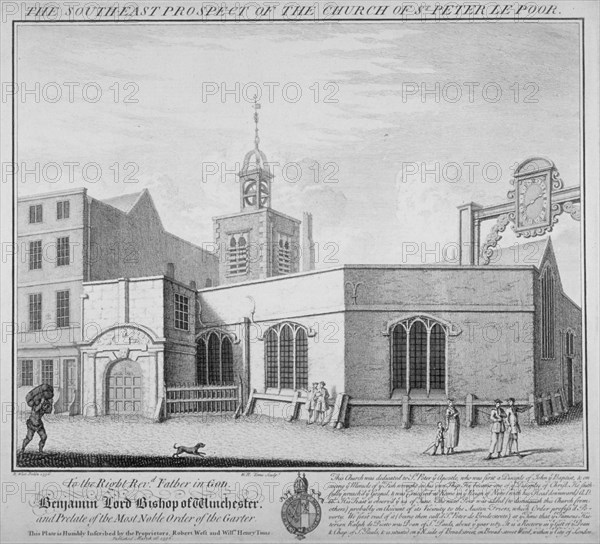 South-east prospect of the Church of St Peter-le-Poer, City of London, 1736. Artist: William Henry Toms