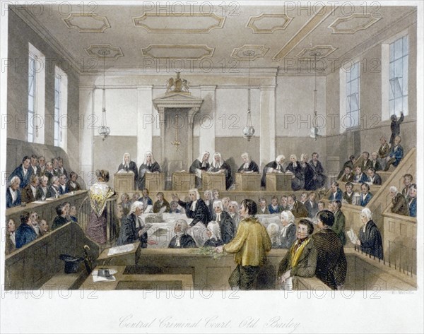 Inside the Central Criminal Court, Old Bailey, with a court in session, City of London, 1840. Artist: Harden Sidney Melville