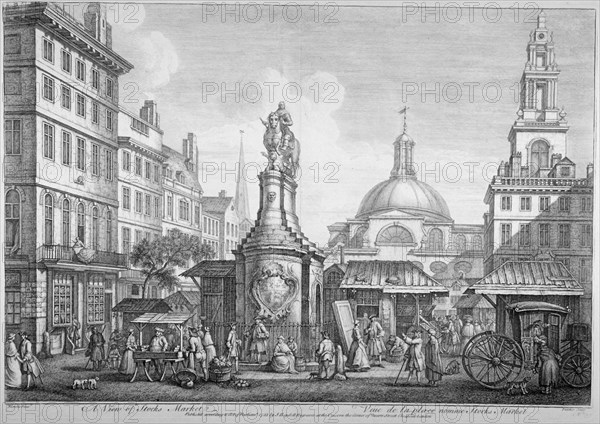 View of the Stocks Market, Poultry, City of London, 1753. Artist: Henry Fletcher