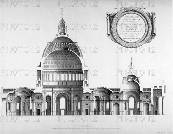 Longtitudinal section through St Paul's Cathedral, City of London, 1700. Artist: Anon