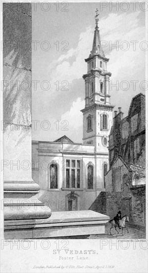 Church of St Vedast Foster Lane, City of London, 1838. Artist: John Le Keux