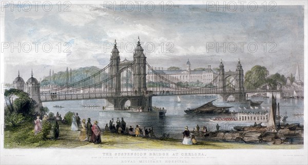 View of the suspension bridge at Chelsea, London, 1852. Artist: TA Prior