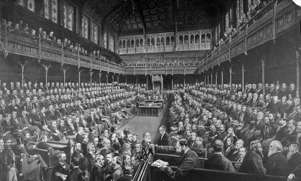 Chamber of the House of Commons, 1875. Artist: Spencer, Sawyer, Bird & Co