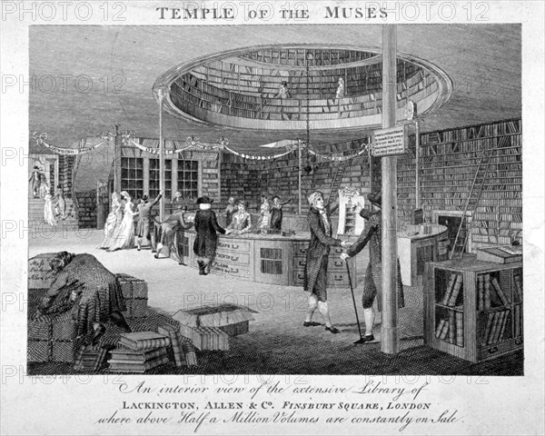 The Temple of the Muses Bookshop in Finsbury Square, London, c1810. Artist: Walker