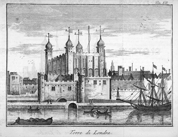 View of the Tower of London from the River Thames, 1742. Artist: Anon