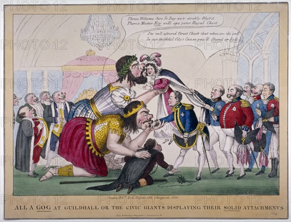 'All a-Gog at Guildhall or the civic giants displaying their solid attachments', 1830. Artist: Anon