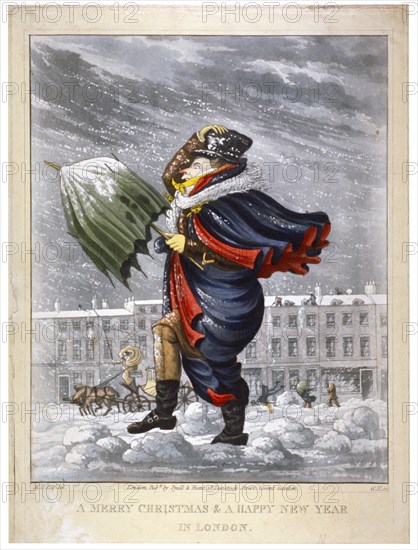 'A Merry Christmas & a Happy New Year in London', c1825. Artist: George Hunt