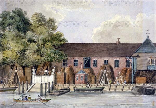 View of the Steelyard from the River Thames, Upper Thames Street, London, c1801. Artist: Charles Tomkins