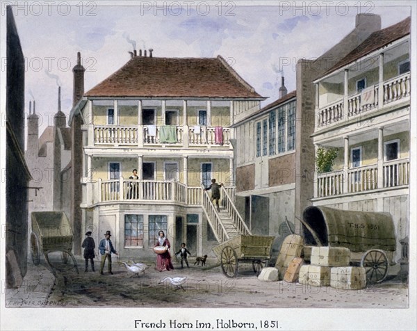 The French Horn Inn, Holborn, London, 1851. Artist: Thomas Hosmer Shepherd