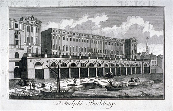 View of the Adelphi riverside development, Westminster, London, c1800. Artist: Anon