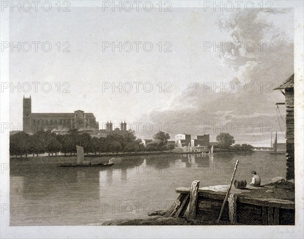 Westminster Abbey from the opposite side of River Thames, London, c1800. Artist: Samuel Rawle