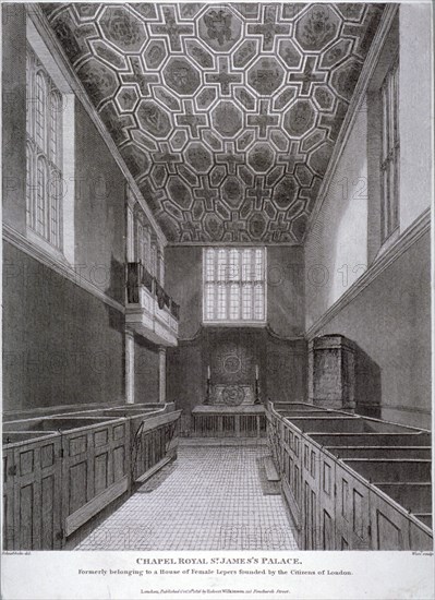 Interior view of the Chapel Royal in St James's Palace, Westminster, London, 1816. Artist: William Wise