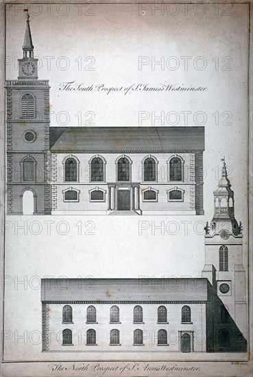 Two 17th Century London Churches, C1750. Artist: Benjamin Cole ...