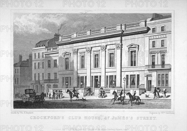 View of Crockford's Club on St James's Street, Westminster, London, 1828. Artist: William Tombleson