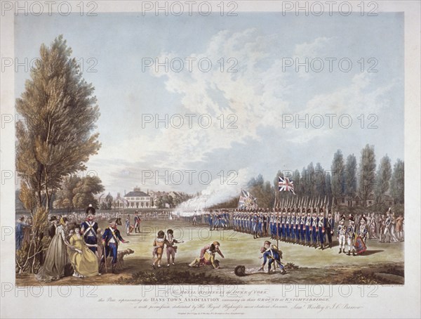 The Hans-Town Association exercising at their ground in Knightsbridge, London, 1799. Artist: Joseph Constantine Stadler