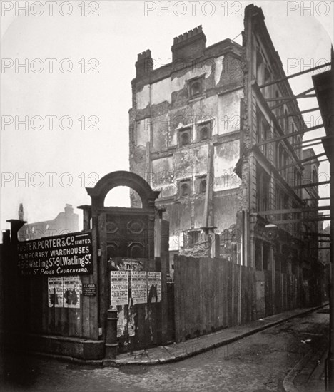 View of premises in Addle Street, destroyed by fire, City of London, 1883. Artist: Henry Dixon