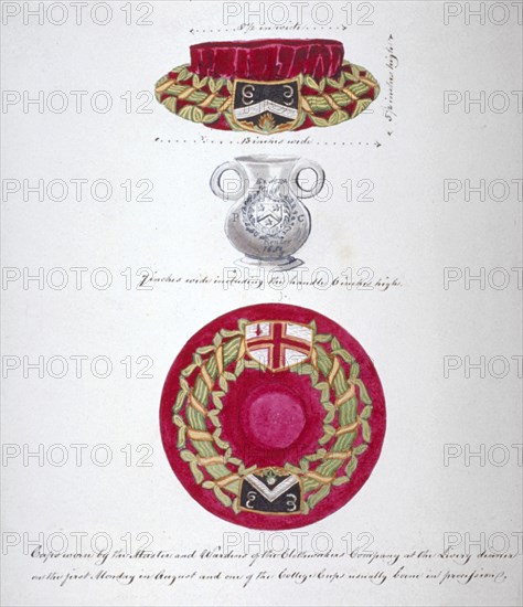 Caps worn by the Master and Wardens of the Company of Clothworkers, London, c1850. Artist: Anon