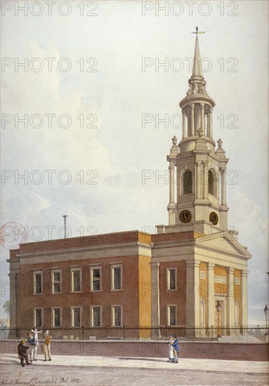 North-west view of St Paul's Church, Shadwell, London, 1822. Artist: Robert Blemmell Schnebbelie